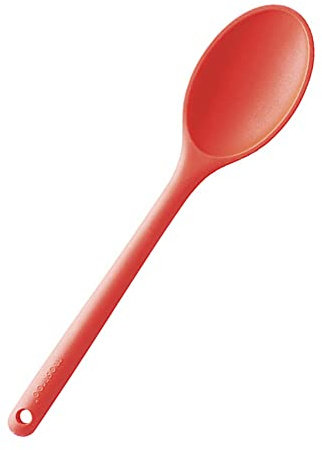 MASTRAD - Cuillère Creuse De Cuisine - Préparation, Cuisson, Mélanger - Unibloc - Silicone - Ne Raye Pas Les Casseroles - Rouge