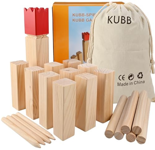 GOLDGE Kubb Wikingerschach Spiel Wikinger Schach Holz Holzfiguren Wurfspiel Kubb Wikingerschach Holzspiel für Kinder Erwachsene Outdoor Spiele