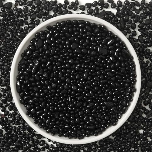 T4U Grava Negra Pulida de 450g, Piedras Irregulares para DIY, Rocas Pulidas para Plantas en Maceta, Bonsáis, Relleno de Jarrones, Decoraciones de Acuario, Grava para Acuarios