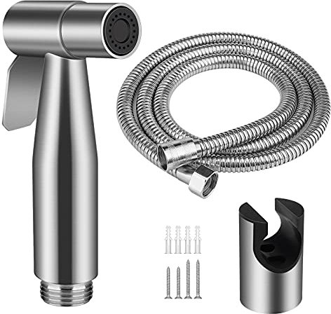 Doccetta per Bidet a Mano, Spruzzatore per WC in Acciaio Inox con 1.5M Tubo Flessibile e Staffa a Muro, Set Completo Doccia Bidet per Bambini, Cucina, Igiene Personale e Spruzzatore per Vasino
