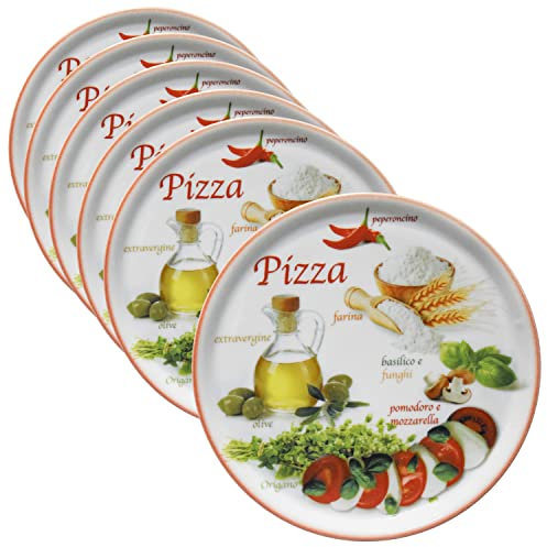 MamboCat Lot de 6 assiettes à pizza Napoli Red Ø 33,8 cm I Assiettes de service avec motifs I Plaques à apéritif