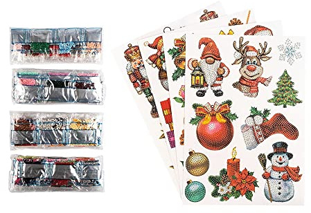Ideen mit Herz Diamond Painting Sticker | 4 Bogen in DIN A4 | Aufkleber einzeln abziehbar | inkl. Schmucksteine (Winter & Weihnachten)