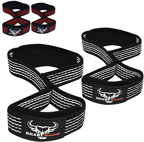 BEAST RAGE Figur 8 remmar för tyngdlyftning Professionellt vadderat stöd Fitness Deadlift Powerlifters Bomullsremmar Gym Handledsremmar (BLACK/WHITE)