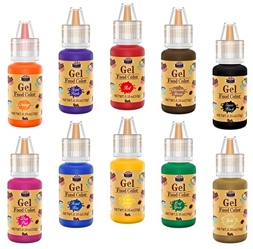 E-Kongton matfärg gel - högkoncentrerad flytande gel matfärg för bakning, för macarons, kex, fondant, bakverk och tårtdekoration, påskäggsdekoration och pyssel (0,35 oz/flaska)