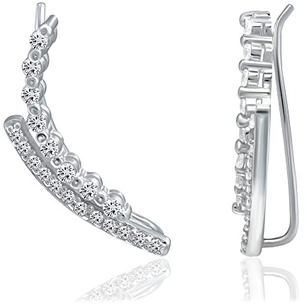 Sternvoll® Ohrringe Bling Ear Climber aus 925 Sterling Silber Ohrklemme mit Zirkonia Steinen