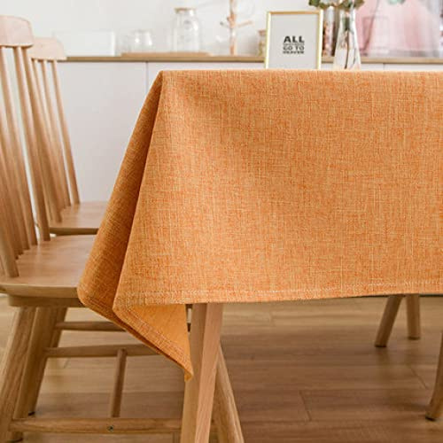 Tischdecke Abwaschbar,Retro Massive Leinen Tischdecke Orange Home Nordic Tischdecke Tischdecke Aus Natürlicher Baumwolle Für Rechteckigen Tisch Hochzeit Party Essen Bankett Dekoration, 140 X 200 Cm