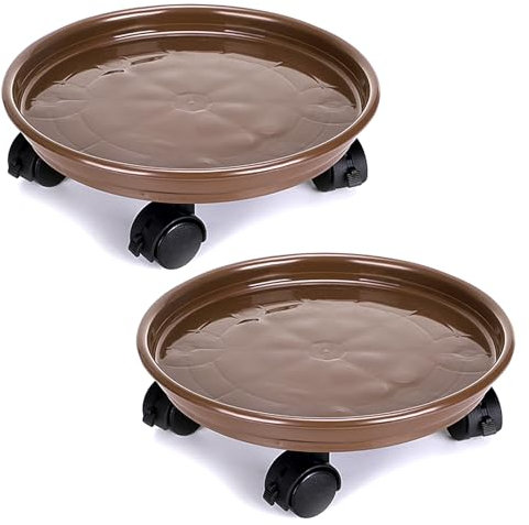Skelang Soporte para macetas con ruedas de 33 cm, soporte para plantas, soporte para plantas con rueda universal para plantas interiores y exteriores, color café
