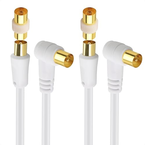 Cable Matters 2er-Pack rechtwinkliges Koaxial-TV-Antennenkabel, 3m | Fernsehkabel, TV-Kabel, Koaxialkabel, Antennenkabel, rechtwinklige Stecker, Weiß