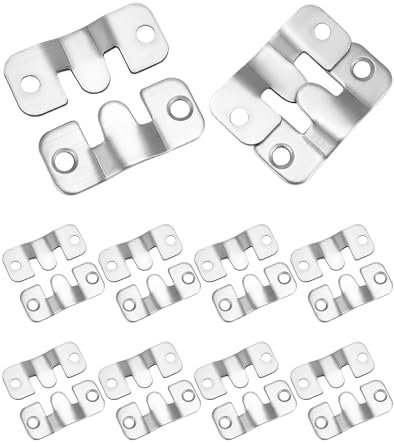 QWORK® 10 Paia Ganci ad Incastro in Acciaio Inossidabile, Ganci per Quadri Muro, Ganci per Appendere Specchi, Connettori per Mobili - 44x19mm