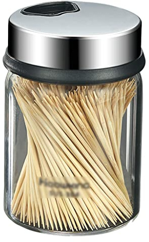 SUREK Mode Glas-Zahnstocherhalter, transparenter Zahnstocherspender, drehbarer Deckel, Zahnstocherhalter, Zahnstocheretui, Aufbewahrung Schick