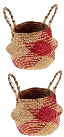 MAGICLULU 2stücke Woven Aufbewahrungskorb Mit Doppeltem Griff Faltbarer Dekorativer Korb Für Blumen Spielzeug Und Allzwecknutzung Rot