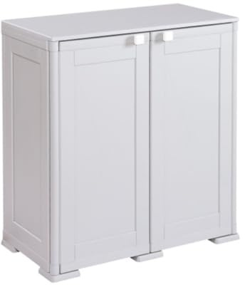Tomaino - Armadietto Portascope per Esterno con 2 Ante e 3 Vani - Mobile da Esterno Balcone, Giardino, Garage - Armadio Portascope da Esterno SIMPLEX Grigio