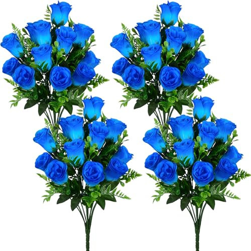 SIFOEL Fiori di rosa artificiali bouquet realistico seta rosa fiori finti per matrimonio casa centrotavola partito cimitero tomba decorazione (4, Blu)