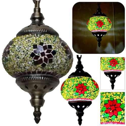 Kexpery Lámpara de techo colgante de mosaico turco marroquí E27 Restaurante Club Lámpara de araña de una sola cabeza Estilo turco exótico romántico Lámpara de alojamiento en familia clásica