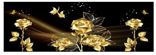 NXMYDBD Schwarze goldene Rose, Blume, Schmetterling, abstrakte Wandkunst, Leinwandgemälde, Poster und Drucke, Wandbild, Wohnzimmer, Schlafzimmer, Dekoration, 60x180cm (24x71 Zoll), ungerahmt