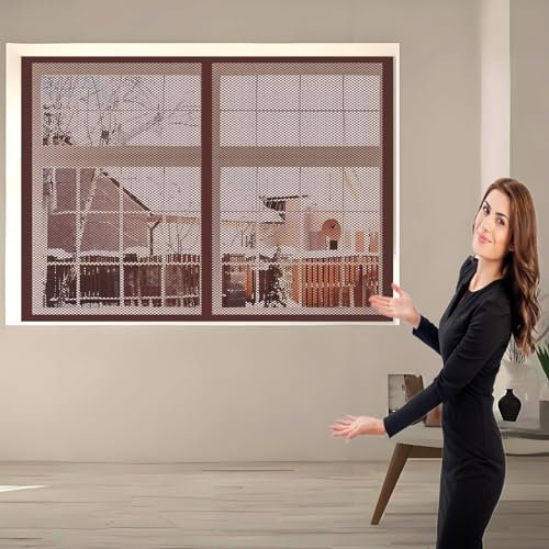 Insektenschutztür Fliegenschutz 135 x 128 cm Insektenschutzgitter Einfache Installation Auto Schließen Magnet Fliegengitter für Alle Universalfenster, Braun