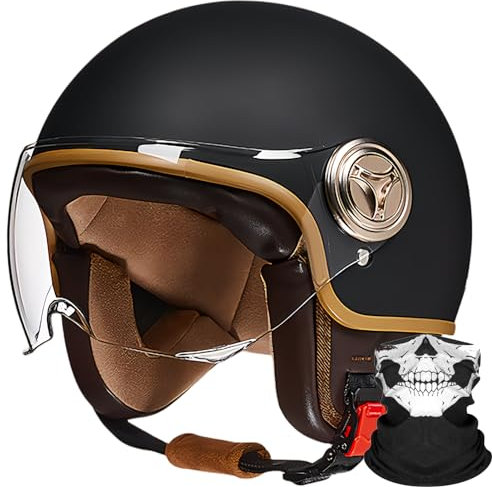 DOT-Geprüfter Süßer 3/4-Motorradhelm Für Kinder, Vintage-Scooter-Helm Für Kinder Mit Visier, Go-Kart-Dirt-Bike-ATV-Helm Für Jungen Und Mädchen, Verstellbarer Elektromotorradhelm F,54-61CM