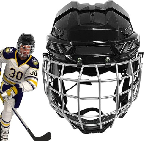 Cascos de hockey sobre hielo - Casco de hockey anticaída, cascos de portero de carretera con visera de hockey, visera, equipo transpirable y protector, equipo seguro y robusto para adul