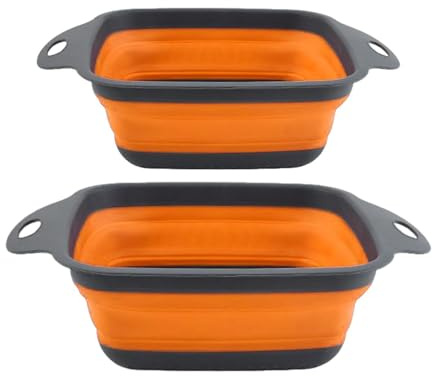 Colander Strainer - Collapsible Colander, Collapsible Colander Set | Portable Silicone Strainer with Handle Space Saving Kitchen Utensil Colander for Vegetables, Fruits, Pasta (Red, Blue, Orange)