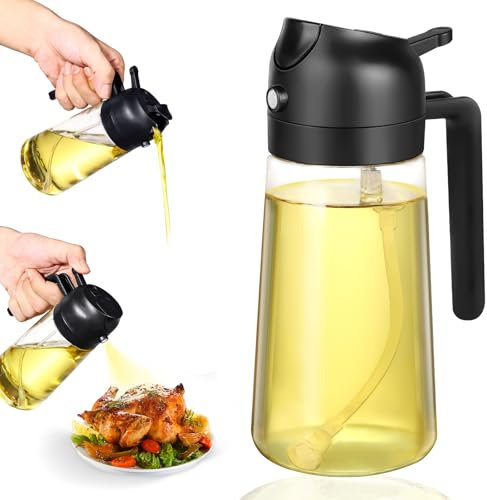 Lychico Oil Dispenser Bottle 470ml/16oz, 2 In 1 Oil Dispenser and Oil Sprayer, Food Grade Spray Bottle for Kitchen Cooking, Oil Dispenser for BBQ, Salad, Baking Steak, Air Fryer, Black