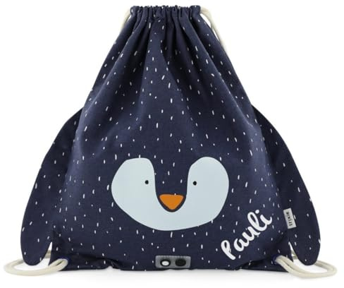 KIDSLINO Kinder Turnbeutel personalisiert Pinguin, Kinderturnbeutel mit Namen, Ideal für Kindergarten, Kita Turnbeutel, Zuziehbarer Sportbeutel, Kinderfreundliche Sporttasche