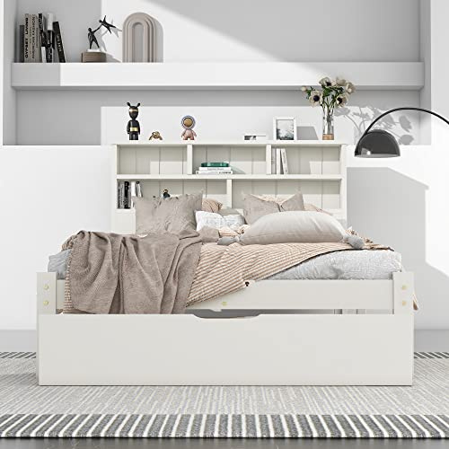 REXO Cama individual de madera maciza con cajones y somier de listones, 90 x 200 cm, para niños y adultos, color: blanco
