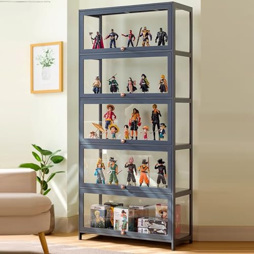Vitrine stehend Standvitrine Vitrinenschrank High Große Vitrine Wohnzimmerschrank Vitrinenschrank Bücherschrank Mehzweckschrank Vitrine Natürlicher Bambus+Acryl Viel Stauraum