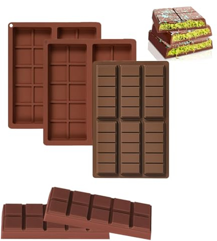 Carexult 3 Stück Schokoladenform Silikon Tief, Antihaftbeschichtung Schokoladentafel Tiefe Schokoladenform, Tief Dubai Schokolade Form für DIY Nüsse Schokolade Backen, Praline Süßigkeiten