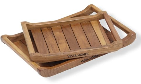 Vesta Homes Gravitas - Juego de 2 bandejas rectangulares de madera de acacia para el hogar/cocina/restaurante/organizador de oficina/mesa de comedor, bandejas de madera de alta calidad, 33 x 22 cm, 25