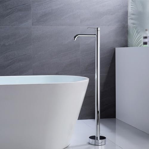 Grifo Mezclador para Bañera de Pie con Cascada Grifos de Baño Independientes Grifo Monomando para Bañera de Montaje en Suelo de Latón con Agua Caliente Y Fría Cromado