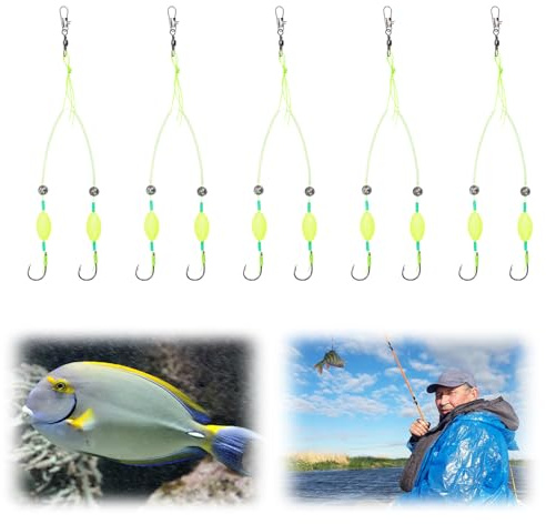Angelhaken Karpfenangeln Haar-Rigs 5 Stück，Double-Hook Reverse Bottom Rig, Doppelhaken-Rigg für den umgekehrten Boden, Karpfen Angelzubehör，Angelblei，Split-Haken Angelhaken Set