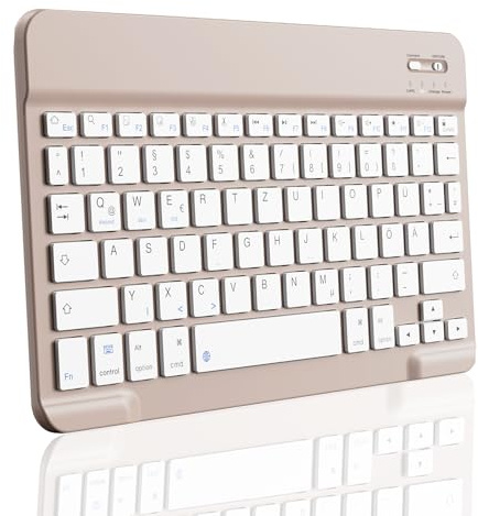 aoub Kabellose Bluetooth Tragbare Tastatur mit deutschem QWERTZ Layout | Für iPad Pro/Air/Mini/iPad 11/10,9/10,5/10,2/9,7 Zoll/Samsung, Tablet, Android, Smartphones, Ultraflache Tastatur, Rosa