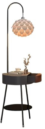 CJHFR472SG Moderne Lampadaire avec table – Table de chevet ou table d'appoint moderne du milieu du siècle avec port de chargement USB – Lampe sur pied avec tiroirs Decoration(Grigio)