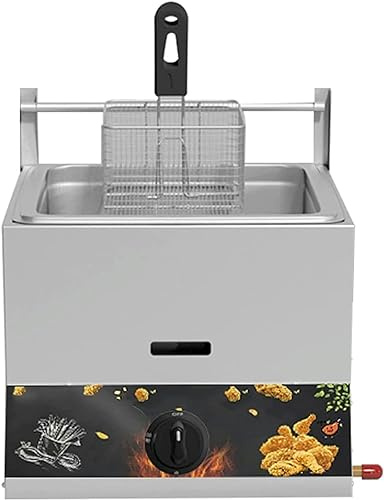 HTTGDGDH Friteuse À Gaz Professionnelle 10 L X 2, Réglage Manuel De La Température, en Acier Inoxydable, Infrarouge, avec Panier Amovible, Double Cylindre（Single Cylinder）