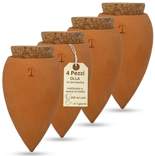 Olla in Terracotta Artigianale 4 Pezzi da 250 ml per Irrigazione Naturale (Naturale 4 pz)