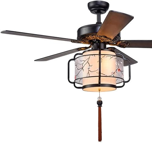 Ventilatore da soffitto con lampadario in Legno con Luce per Sala da Pranzo Ventilatore da soffitto a LED dimmerabile da 24 W con Luce e Telecomando, temporizzazione, Pale di Lanterna rustiche di