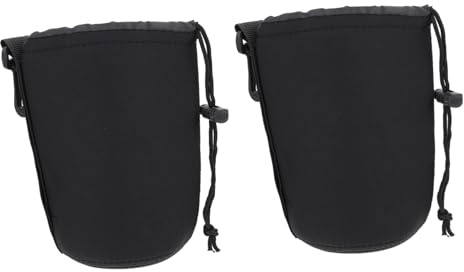 Vaguelly 2 Stück-Pack Neopren Kameraobjektivtasche mit Stoßfestem Design und Flexiblem Material Schutz für DSLR Objektive Beim Fotografieren Schwarz