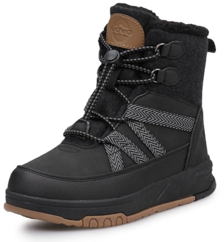 UOVO Kids Mid-Calf Snow Boots Water-Resistant Black Winter Footwear with Faux Shearling Lining Non-Slip TPR Sole No-Tie Shoelaces 6.5UK EU 40