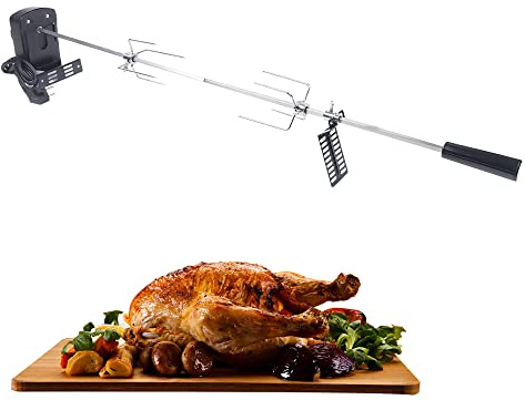 awolsrgiop Grillspieß Profi, Elektrischer Drehspieß für Grill, 220-240V Edelstahl Grillspieß mit Motor, 8kg Kapazität für Gasgrill, Holzkohlegrill, 360° Automatische Rotation, Schwarz/Silber