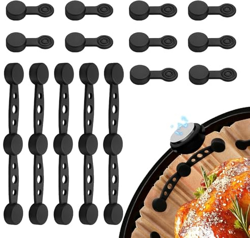 BacJueSin Aimant pour Air Fryer - Lot de 15 Aimants en Silicone Alimentaire pour Papier Cuisson, Résistants à la Chaleur - Accessoires Air Fryer à Adhérence Magnétique Forte (Cercle Noir)