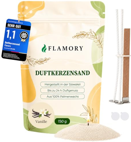 Flamory Kerzensand mit Duft Vanille 150g, inkl. 3 Dochte, 24h Brennzeit