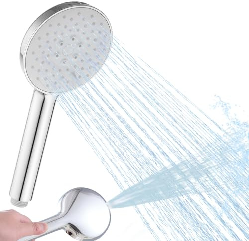 Haiba Shower Head, High Pressure 4 Modes Handheld Shower Head, Built-in Power Wash to Clean Tub, Tile & Pets, Silver