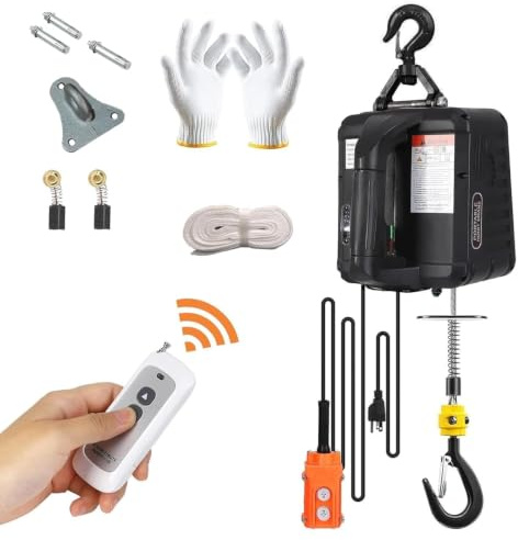 WUDLEP 3 in 1 Electric Hoist Winch, with Remote Control, 500kg Capacity | 220V Electric Power Winch, Electric Hoist Crane with Overload Protection, for Garage, Warehouses, Factories