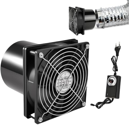 SKIKHN Ventilador de Tubo de 100 mm, 6000RPM Extractor de Aire 100mm, 12V Ventilador Extractor de Aire con Regulador de Velocidad, con Rejilla Protectora, para Cocinas Baños Garaje Sótano (Negro)