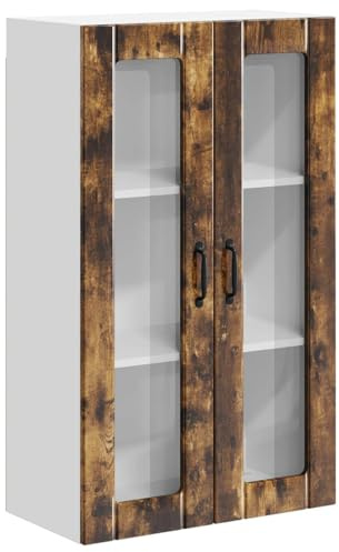 GeenYuu köksväggskåp Lucca rökt ek trämaterial 60 x 31 x 100 cm med 2 gångjärnsdörrar inomhus, hållbar och lätt att rengöra, modern design