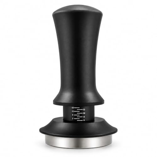53mm Tamper, Matte Black Coffee Tamper with Ripple Base for Barista Use at Home | Adjustable Normcore Tamper with Spring Loaded Design for Coffee Machine Accessories