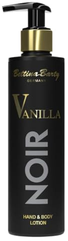 Bettina Barty Vanilla Noir Lotion pour les mains et le corps 500 ml – Lotion pour le corps à la vanille, ambre, bois de cachemire et musc – Soin hydratant intense pour peaux sèches – Végétalien et