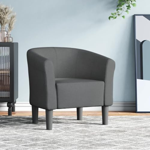 Kaloriko Poltrona club in tessuto grigio scuro con seduta imbottita, schienale e braccioli, robusta struttura in legno di pino, 70 x 56 x 68 cm, ideale per soggiorno, ufficio e relax