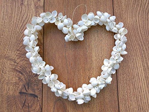 MaxJam Hanging White Cockle Shell Heart Wreath 20cm diameter Real Cockleshell Decoration Shabby Chic