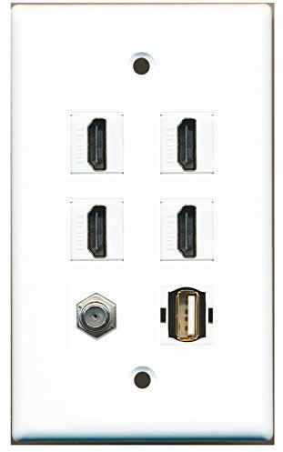 Riteav – 4 HDMI e 1 – Cavo coassiale TV e 1 porta USB a/a parete piastra bianco